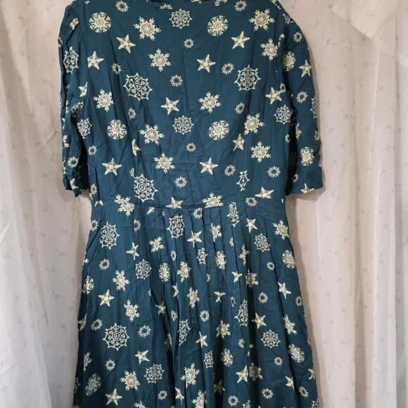 NWT Modcloth (Emily and Fin) Snowflake Teal Shirtwaist Dress - Picture 2 of 6